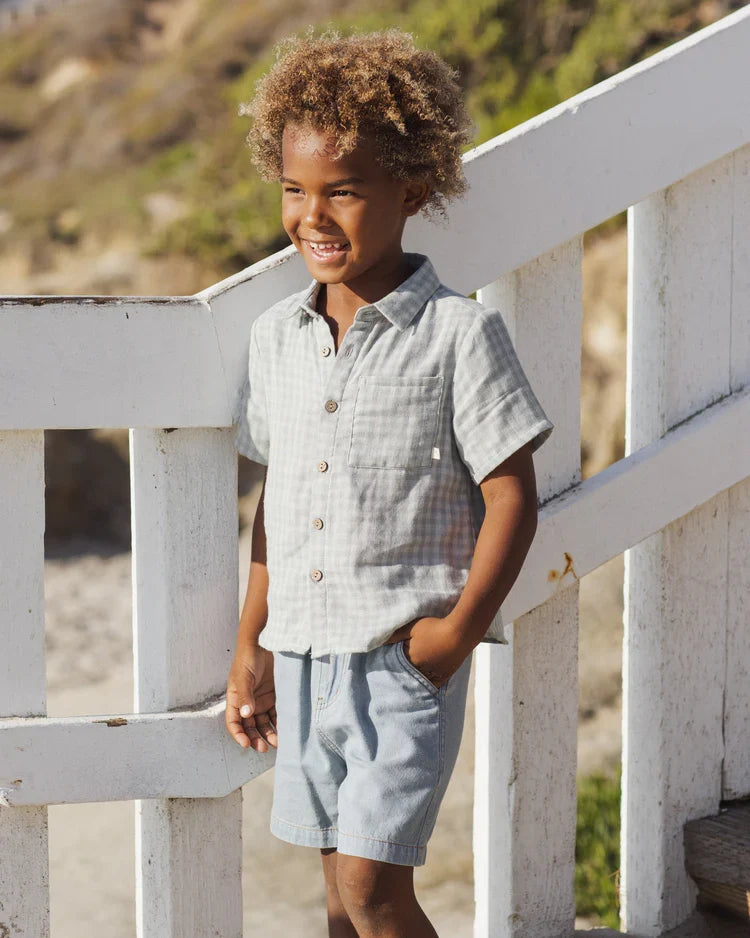 Collared Short Sleeve Shirt | Green Gingham | Rylee & Cru-4