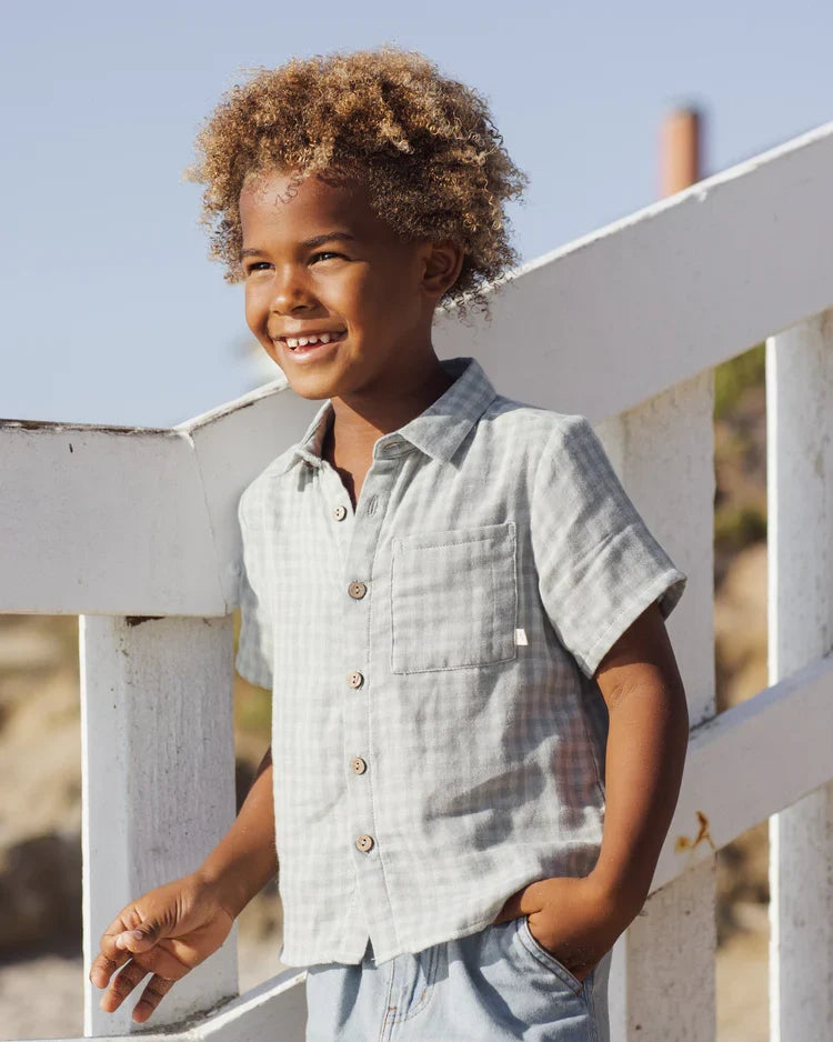 Collared Short Sleeve Shirt | Green Gingham | Rylee & Cru-1