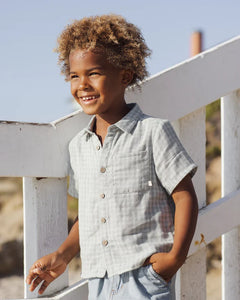 Collared Short Sleeve Shirt | Green Gingham | Rylee & Cru-1