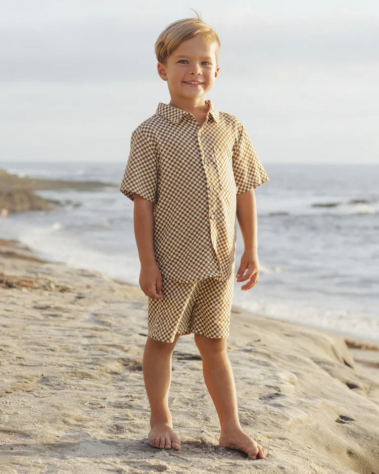 Collared Short Sleeve Shirt | Ocre Check | Rylee & Cru-1