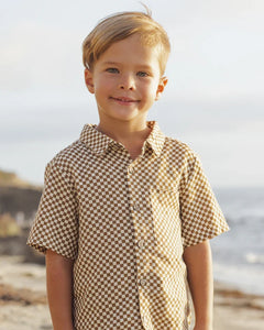 Collared Short Sleeve Shirt | Ocre Check | Rylee & Cru-3