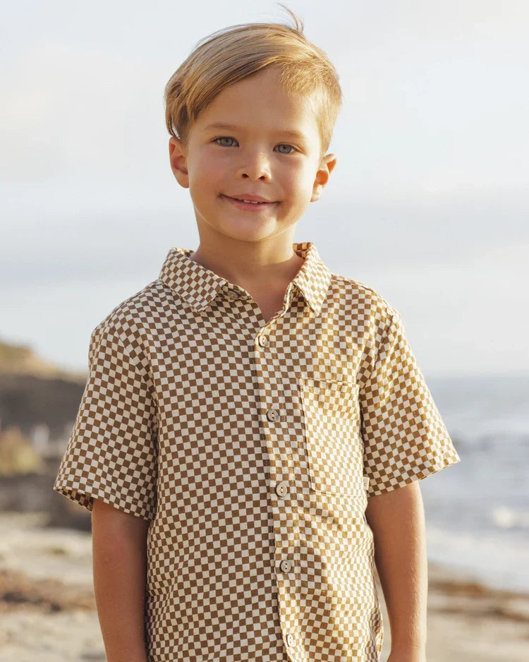 Collared Short Sleeve Shirt | Ocre Check | Rylee & Cru-3