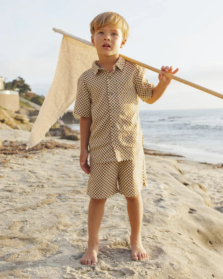 Collared Short Sleeve Shirt | Ocre Check | Rylee & Cru-4