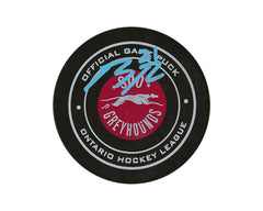 Disco de juego oficial de los Sault Ste. Marie Greyhounds autografiado por Ryan O'Rourke-1