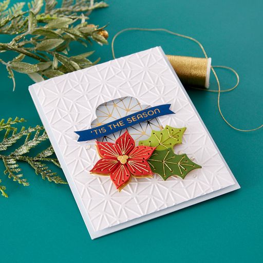 Matrices de découpe poinsettia et houx cousus - Collection de Noël-4