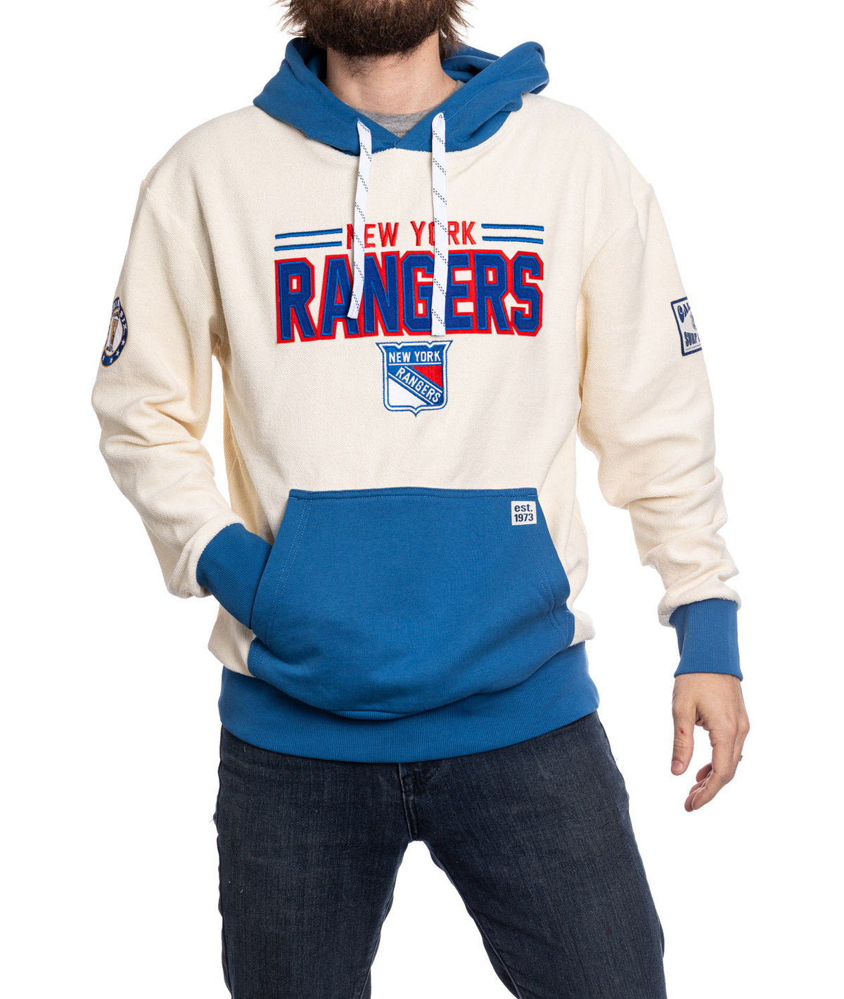 Sudadera con capucha premium retro de felpa francesa unisex de la NHL de los New York Rangers