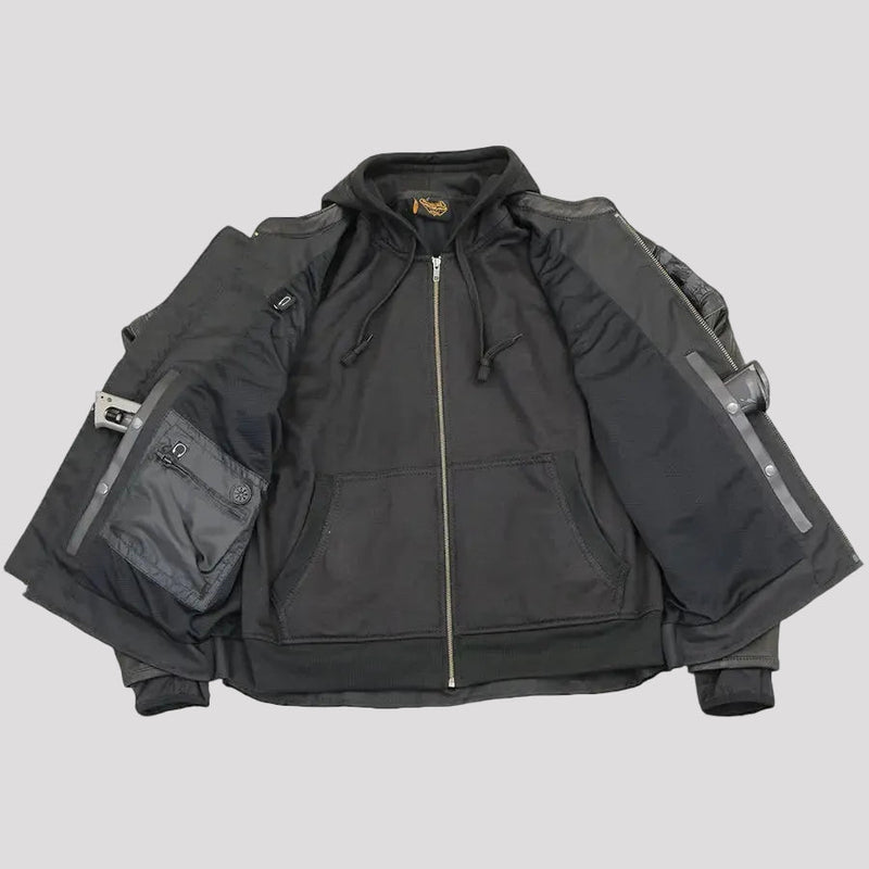 Milwaukee Leather Men's Crossover Scooter Jacket w/ Reflective Skulls & Full Sleeve Removable Hoodie-15