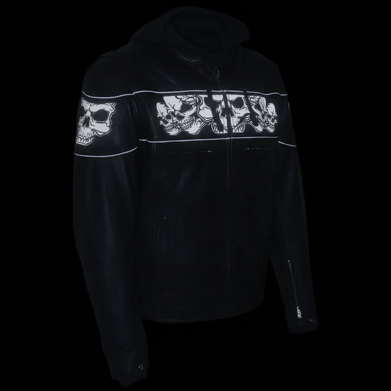 Milwaukee Leather Men's Crossover Scooter Jacket w/ Reflective Skulls & Full Sleeve Removable Hoodie-13