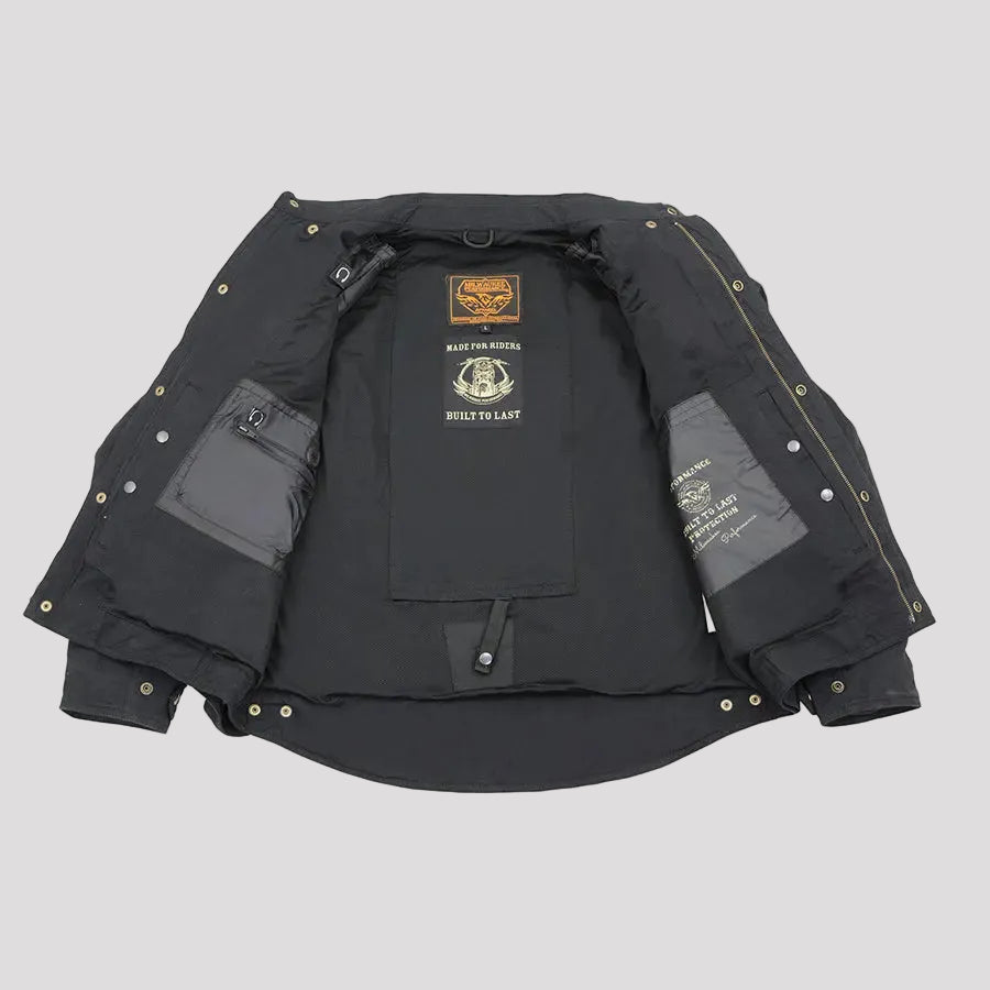 Milwaukee Leather Men's Black Armored Biker Shirt with Reinforced Fibers-7