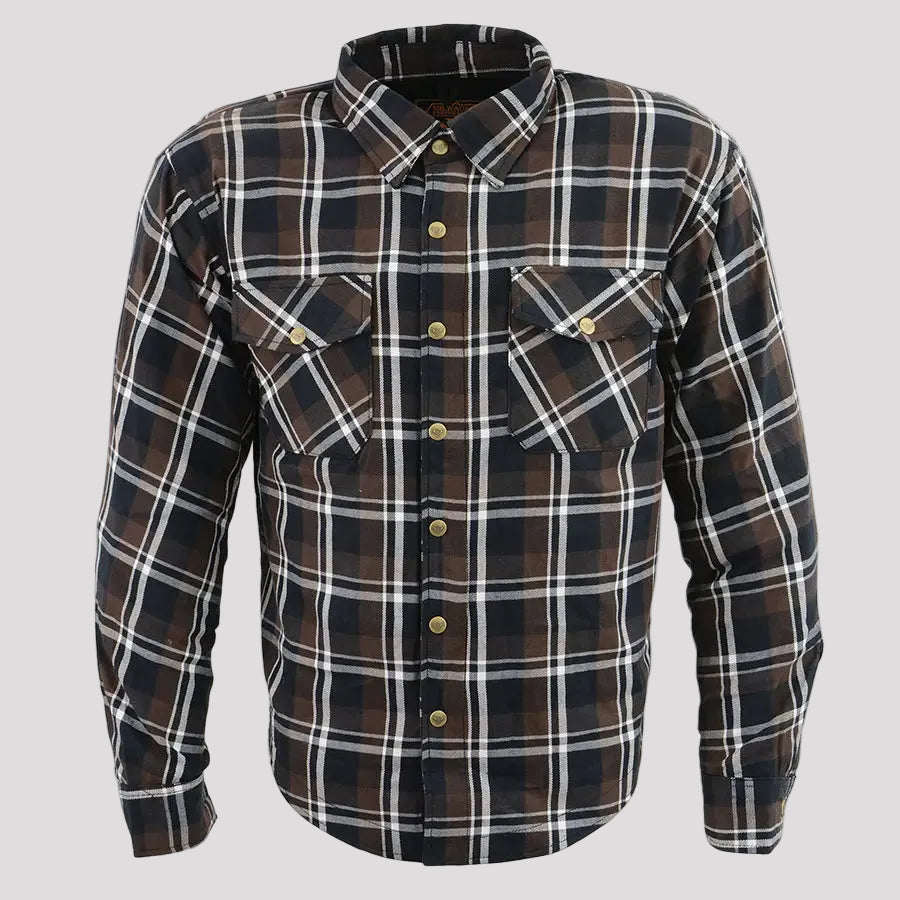 Milwaukee Leather Men's Brown Checkered Armored Flannel Biker Shirt with Reinforced Fibers-1