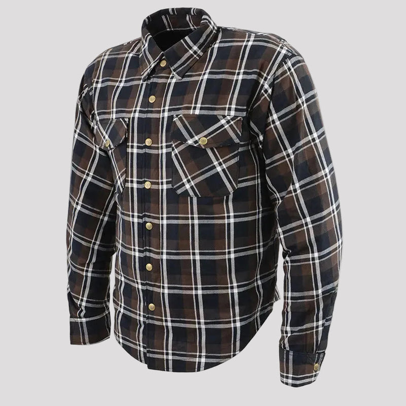 Milwaukee Leather Men's Brown Checkered Armored Flannel Biker Shirt with Reinforced Fibers-3
