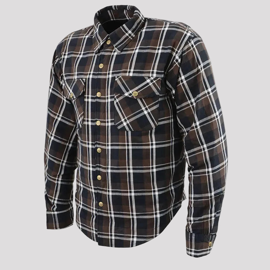 Milwaukee Leather Men's Brown Checkered Armored Flannel Biker Shirt with Reinforced Fibers-3