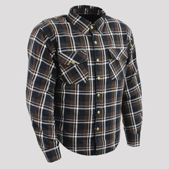 Milwaukee Leather Men's Brown Checkered Armored Flannel Biker Shirt with Reinforced Fibers-2