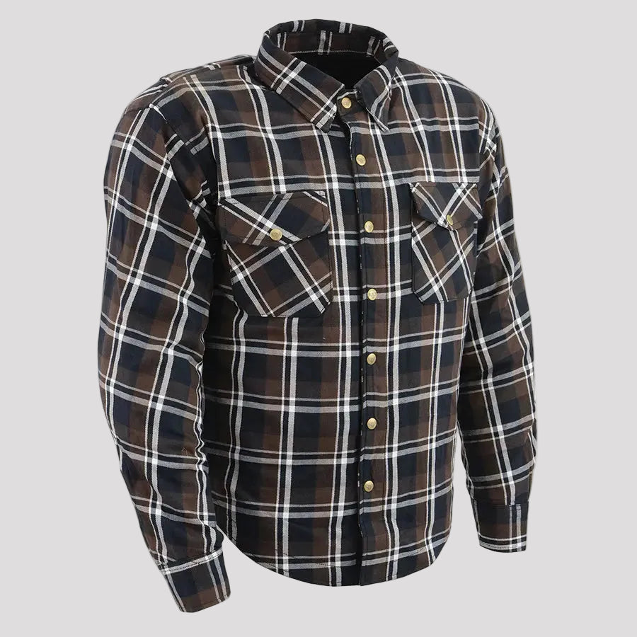 Milwaukee Leather Men's Brown Checkered Armored Flannel Biker Shirt with Reinforced Fibers-2