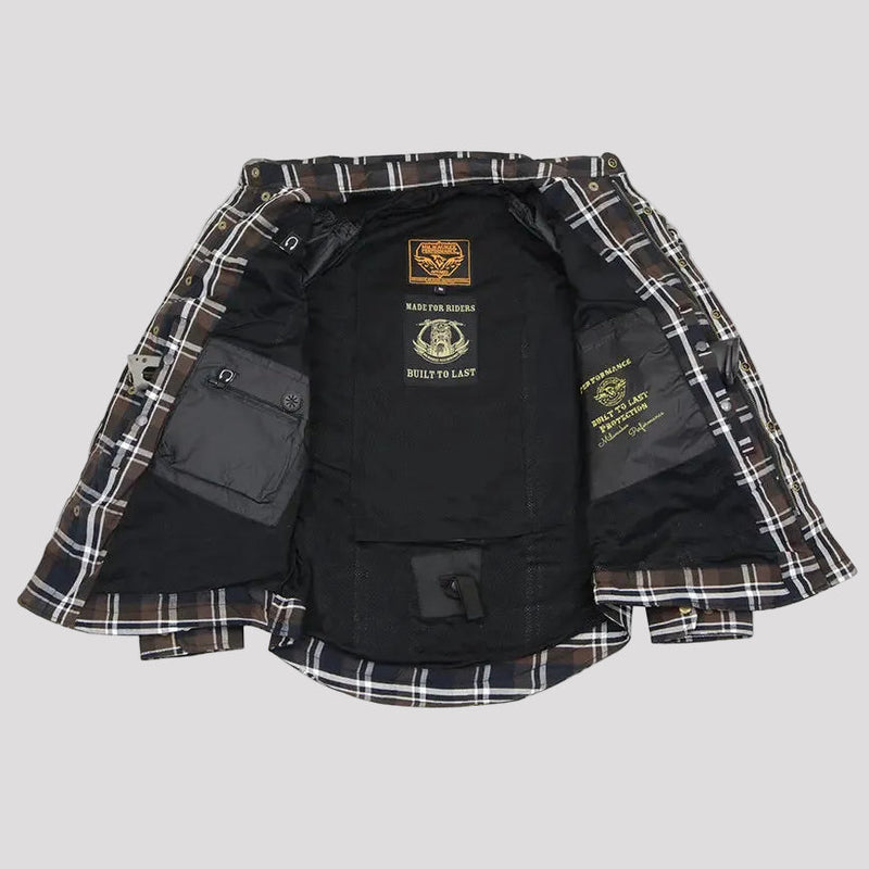 Milwaukee Leather Men's Brown Checkered Armored Flannel Biker Shirt with Reinforced Fibers-6