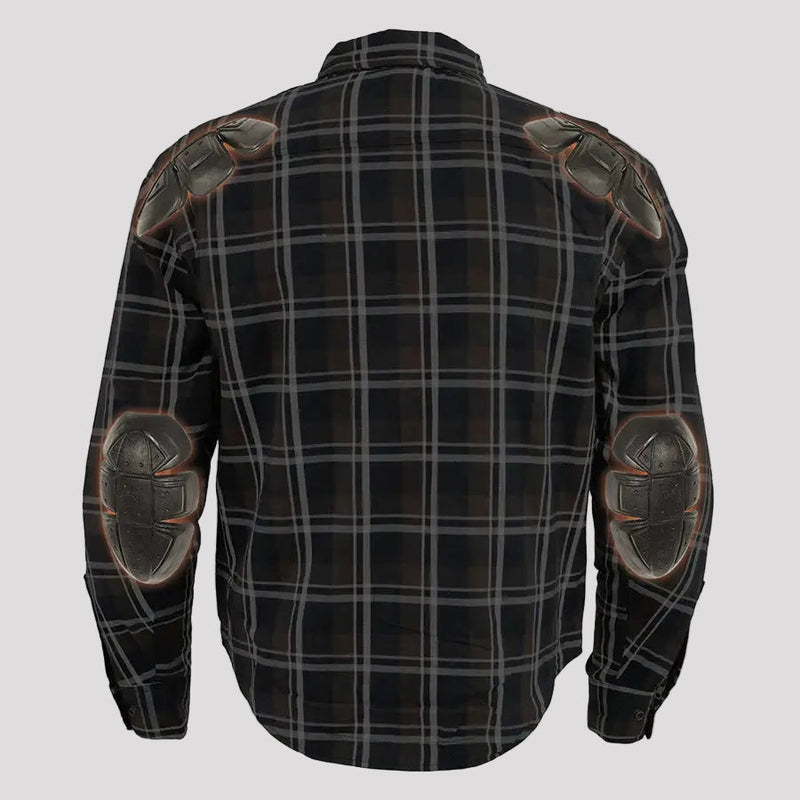 Milwaukee Leather Men's Brown Checkered Armored Flannel Biker Shirt with Reinforced Fibers-4