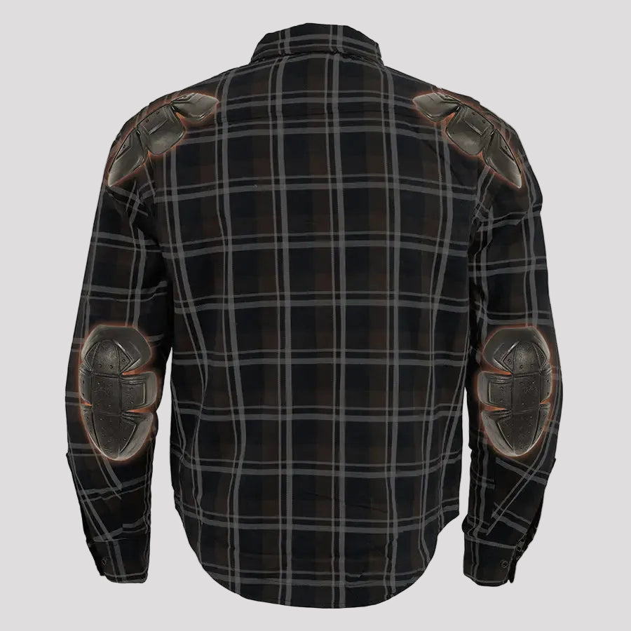 Milwaukee Leather Men's Brown Checkered Armored Flannel Biker Shirt with Reinforced Fibers-4