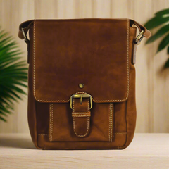 Rugged Earth Leather Bag with Front Flap and Buckle-1