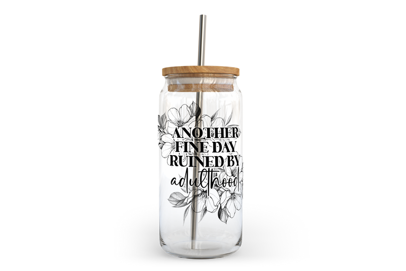 Ruined by Adulthood Glass Can with Bamboo Lid-1