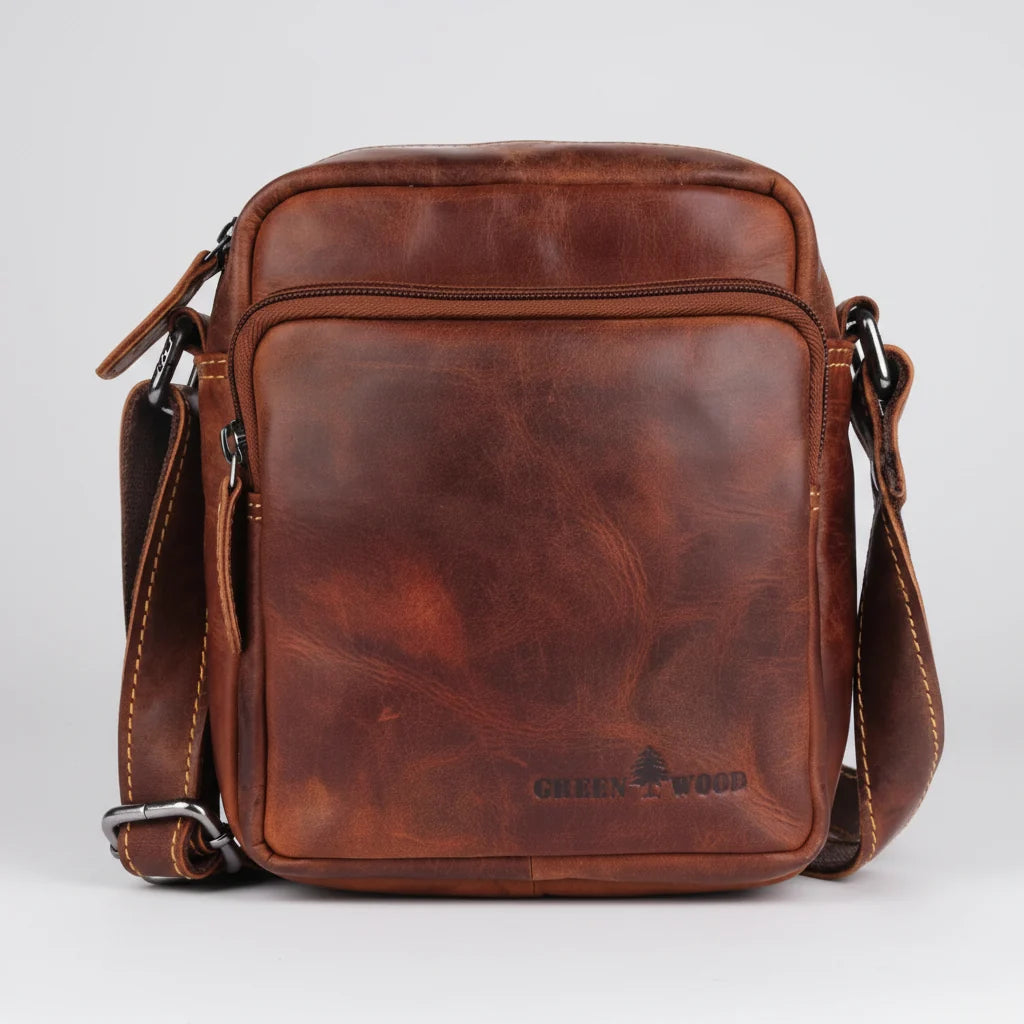 Greenwood Leather Mini-Messenger Bag. Premium Compact Crossbody Travel Organizer-5