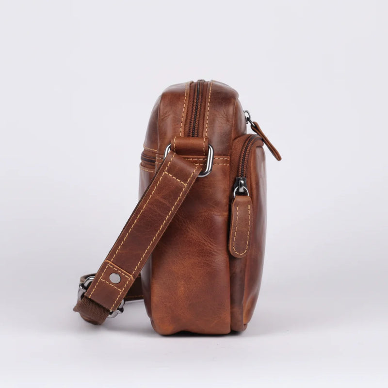 Greenwood Leather Mini-Messenger Bag. Premium Compact Crossbody Travel Organizer-3