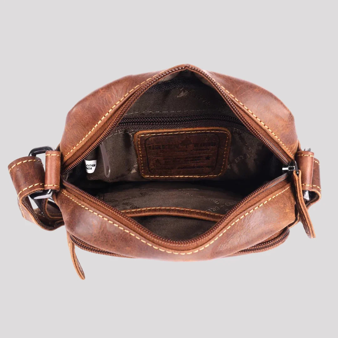 Greenwood Leather Mini-Messenger Bag. Premium Compact Crossbody Travel Organizer-4