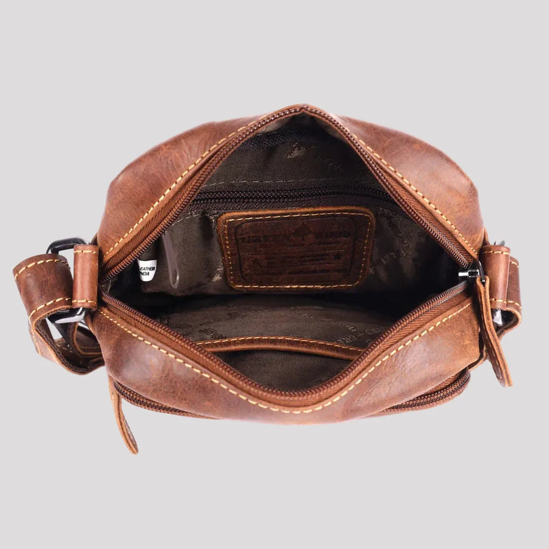 Greenwood Leather Mini-Messenger Bag. Premium Compact Crossbody Travel Organizer-4