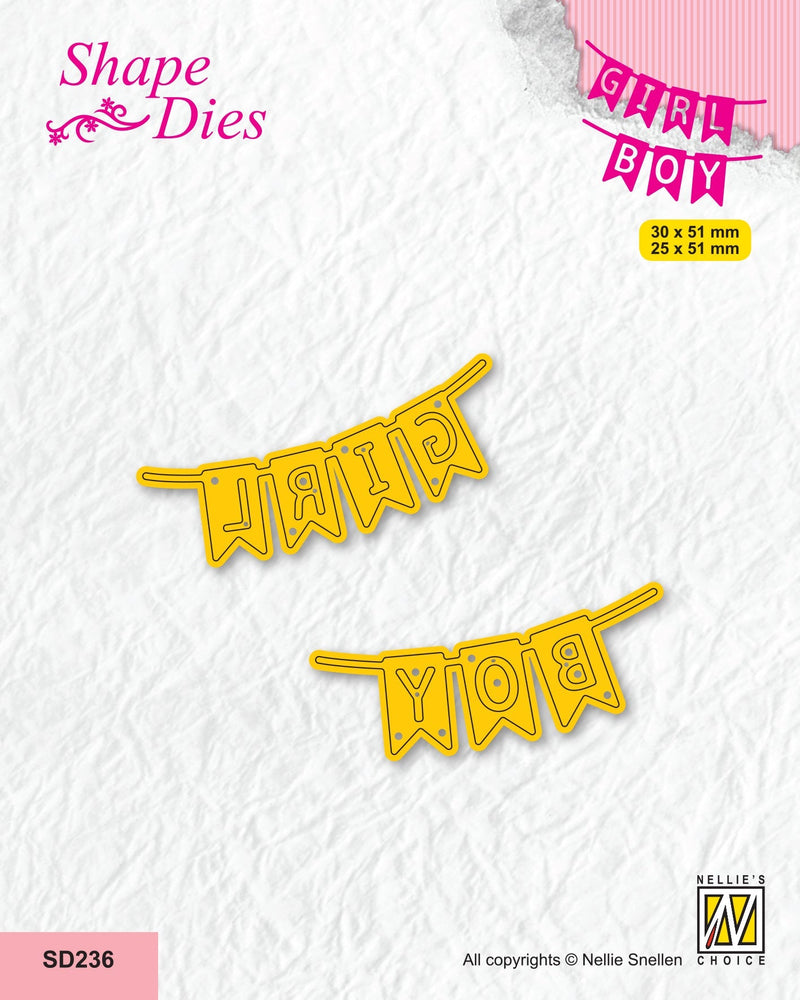 Nellie's Choice Shape Die - Girl/Boy Flags-1