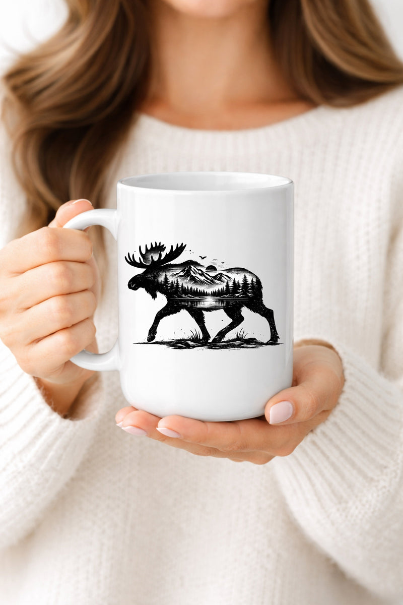 Moose Forest Mug — Rustic Wildlife Cabin Coffee Mug-1