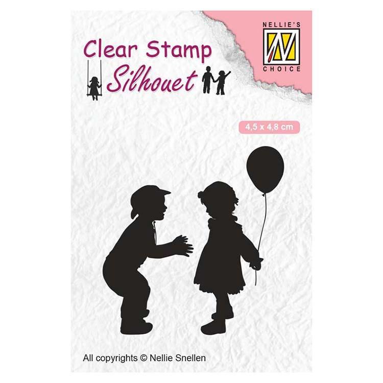 Nellie's Choice Clear Stamps Silhouette Children with Balloon-1