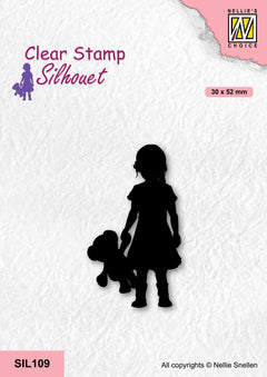 Nellie's Choice Clear Stamp Silhouette - Girl With Bear-1