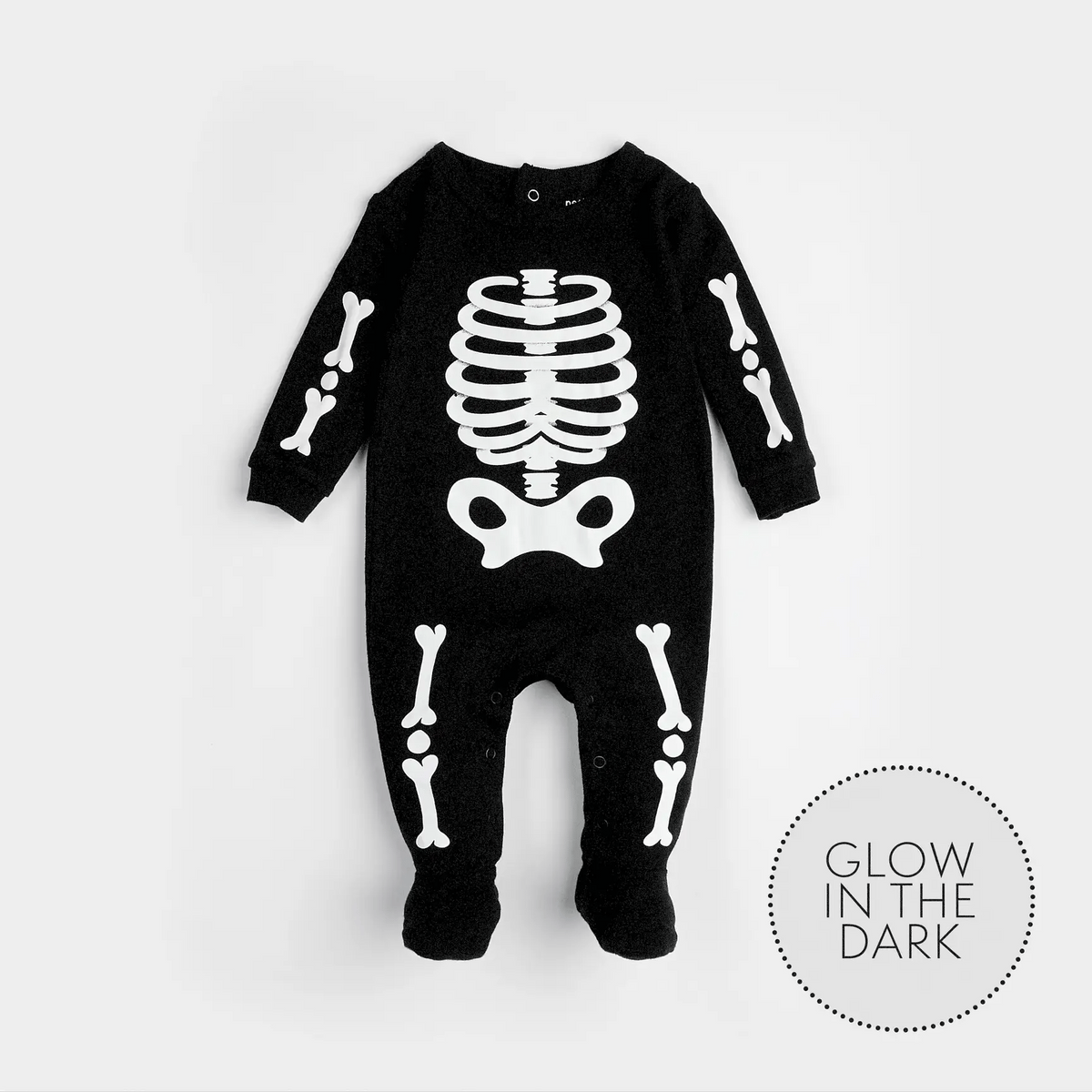Skeleton Glow in the Dark Print on Black Sleeper | Petit Lem-3