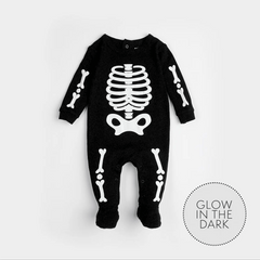 Skeleton Glow in the Dark Print on Black Sleeper | Petit Lem-3