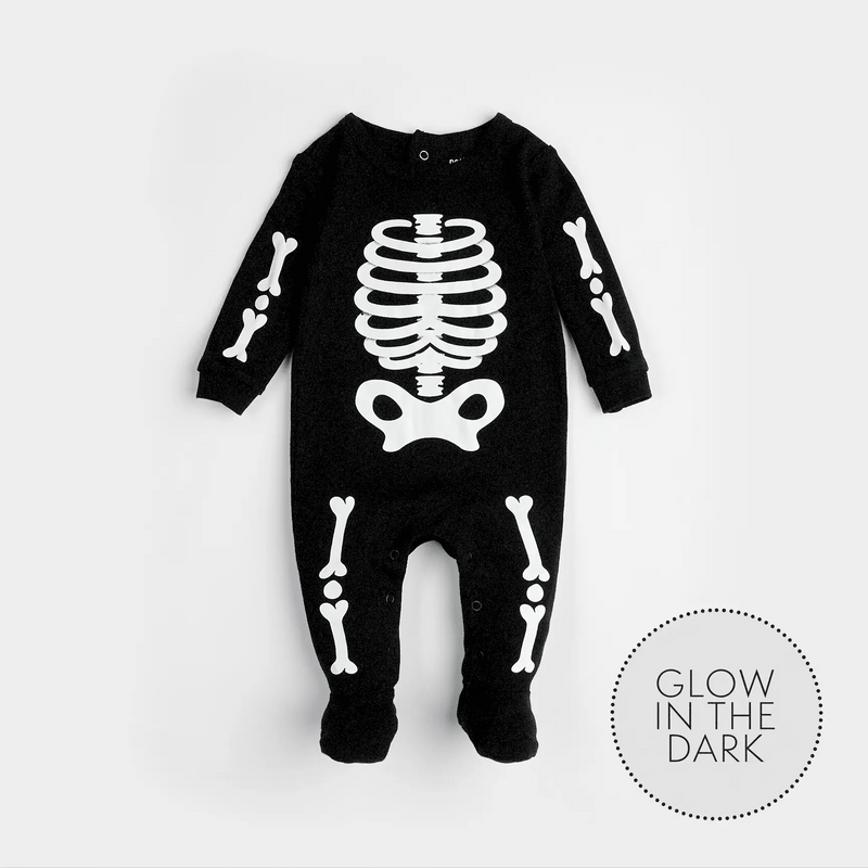 Skeleton Glow in the Dark Print on Black Sleeper | Petit Lem-3