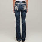 Skull Rider Women’s Bootcut Motorcycle Bling Jeans. High Waisted Embroidered Western Denim