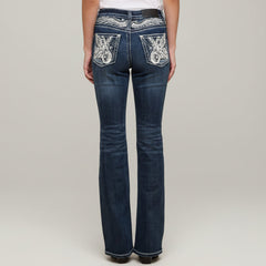 Skull Rider Women’s Bootcut Motorcycle Bling Jeans. High Waisted Embroidered Western Denim-1