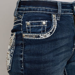 Skull Rider Women’s Bootcut Motorcycle Bling Jeans. High Waisted Embroidered Western Denim-3