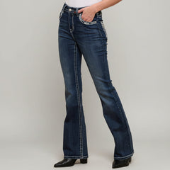 Skull Rider Women’s Bootcut Motorcycle Bling Jeans. High Waisted Embroidered Western Denim-5