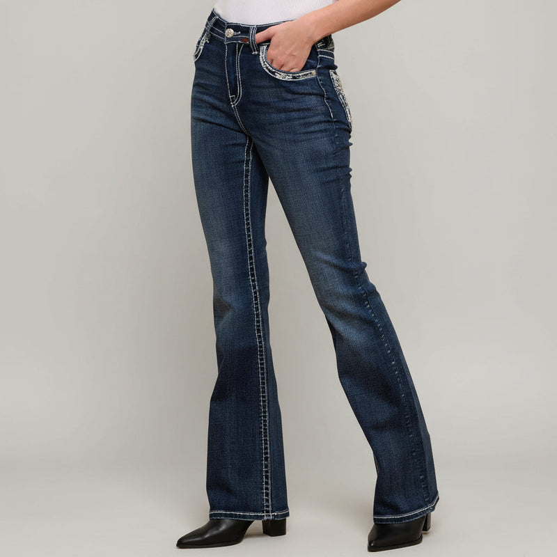 Skull Rider Women’s Bootcut Motorcycle Bling Jeans. High Waisted Embroidered Western Denim-5