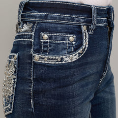 Skull Rider Women’s Music Note & Electric Guitar Bling Jeans. High Waisted Bootcut Western Denim-3