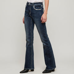 Skull Rider Women’s Music Note & Electric Guitar Bling Jeans. High Waisted Bootcut Western Denim-5