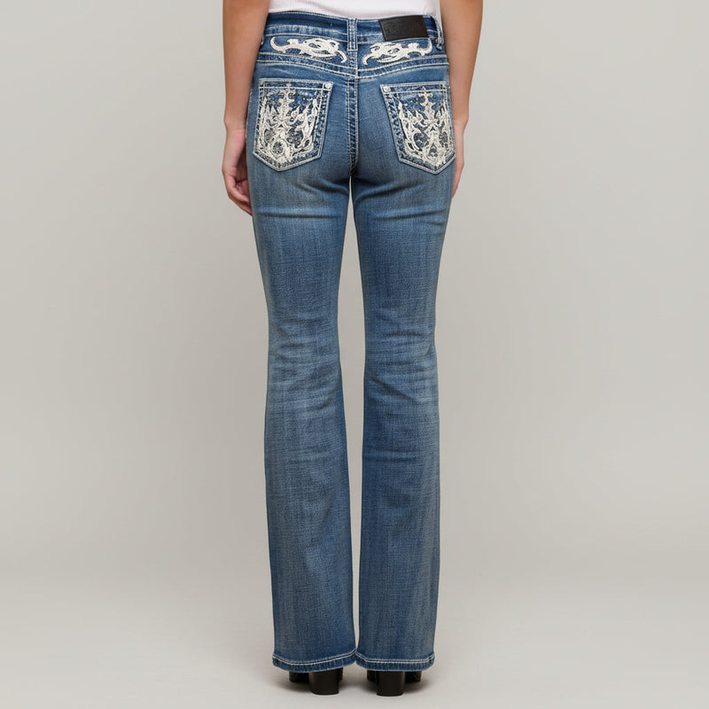 Skull Rider Women's Bootcut Bling Jeans. High Waisted Embroidered Western Denim-1