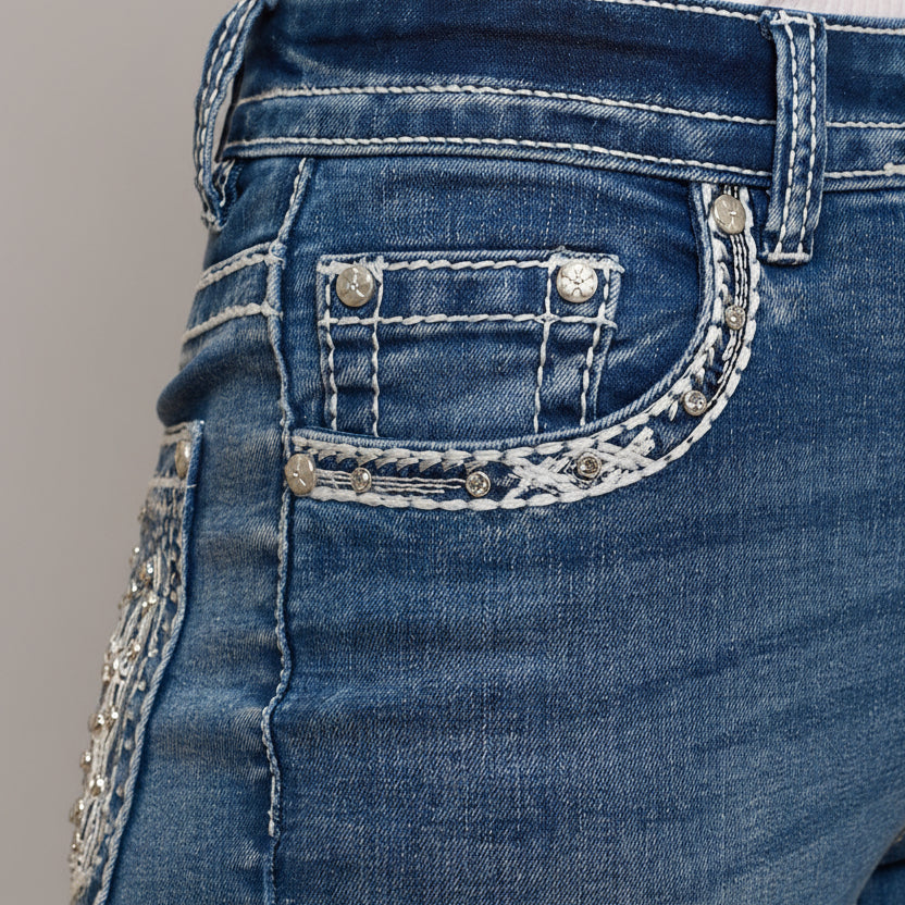 Skull Rider Women's Bootcut Bling Jeans. High Waisted Embroidered Western Denim-3