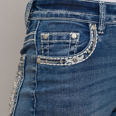 Skull Rider Women's Bootcut Bling Jeans. High Waisted Embroidered Western Denim-3