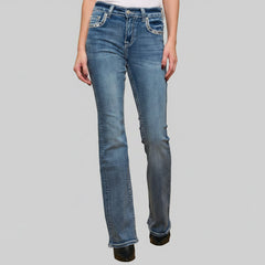 Skull Rider Women’s Skull & Rose Embroidered Bling Jeans. High Waisted Bootcut-2