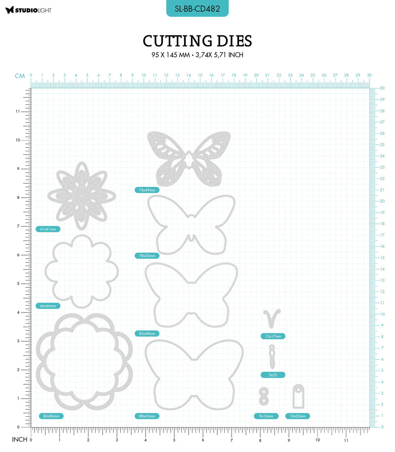 SL Cutting Die Shaker Labels Blooming Butterfly 93x143x1mm 11 PC nr.482-2