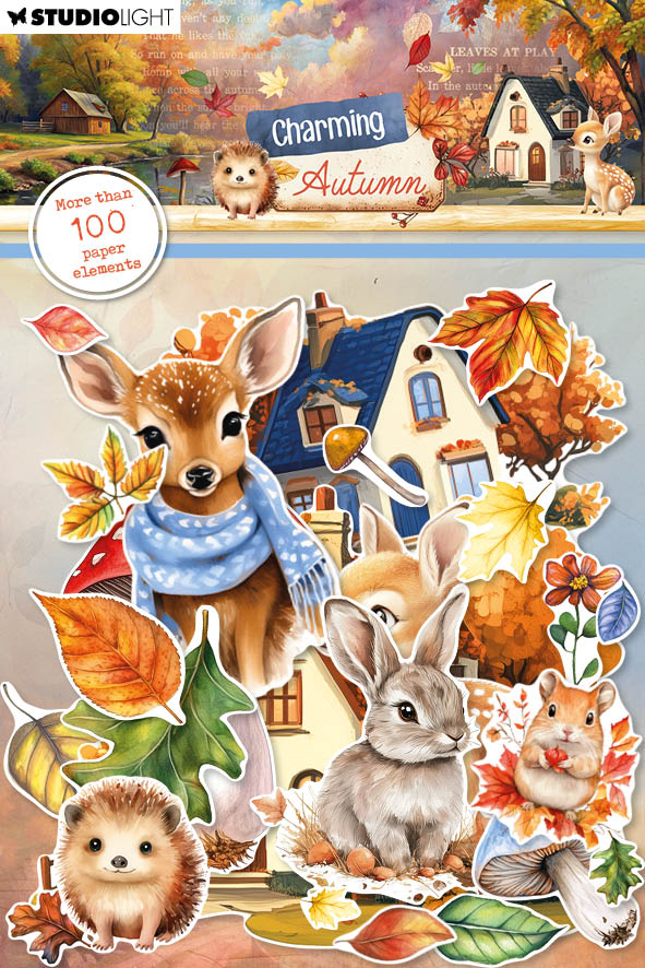 SL Éléments en papier Feuilles, Animaux et Maisons Charmant automne 108 pièces-1