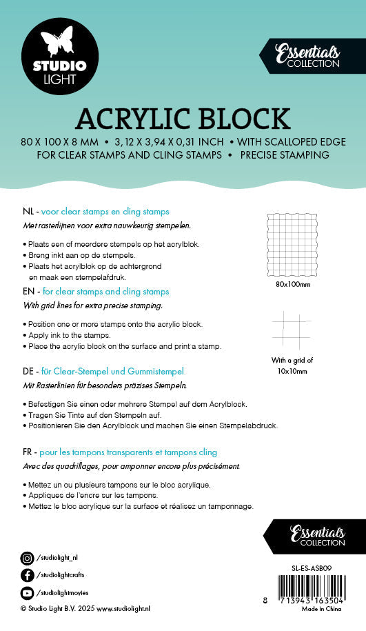 SL Acrylic Stamping Block For Clear And Cling Stamps With Grid Essentials-2