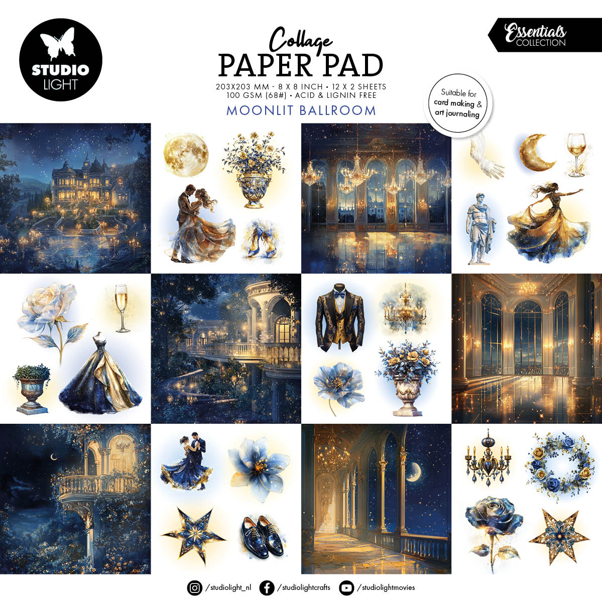 SL Collage Paper Pad Moonlit Ballroom Essentials 203x203x5mm 24 Sheets-1