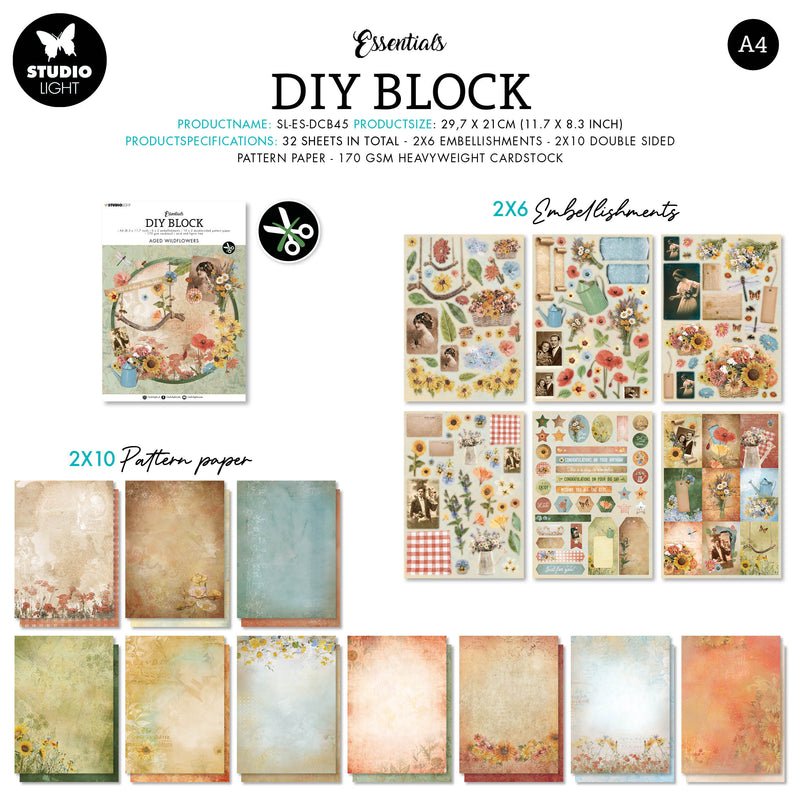 SL DIY Block Aged Wildflowers Essentials294x210x9mm 32 SH nr.45-4